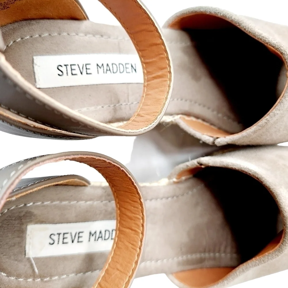 Steve Madden Jaylen Espadrille Suede Leather Wedge Heels Sandals Taupe Size 9